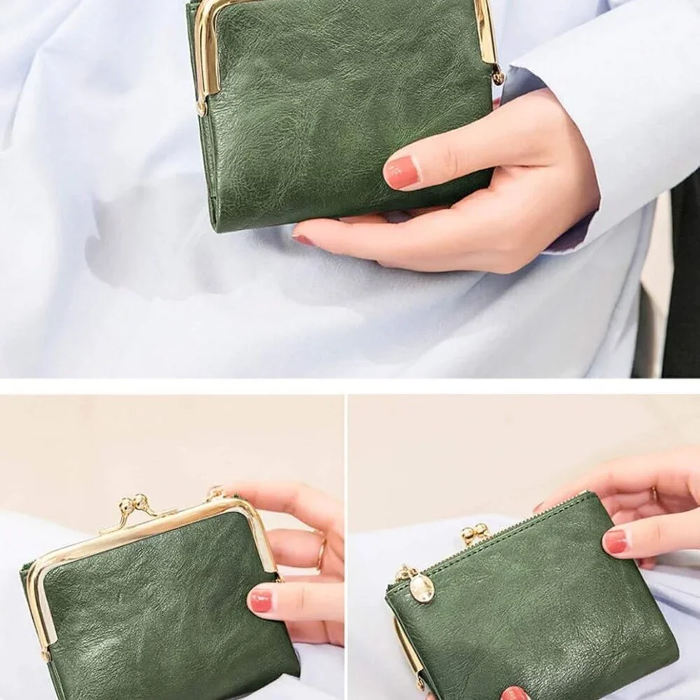 Womens RFID Leather Wallet Compact Bifold Vintage Coin Purse Gift